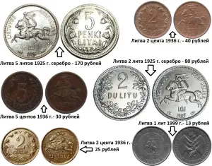 Монеты для коллекции. Латвия, Литва, Эстония. Цены на фото.