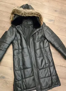 Мужской кожанный удлиненный пуховик 50р-р DAVID MOORE