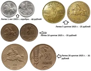Монеты для коллекции. Латвия, Литва, Эстония. Цены на фото.