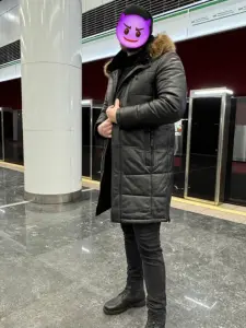 Мужской кожанный удлиненный пуховик 50р-р DAVID MOORE