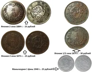 Монеты для коллекции. Япония. Цены на фото.