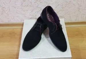 Мужские полуботинки туфли дерби чёрные, велюр, размер 39