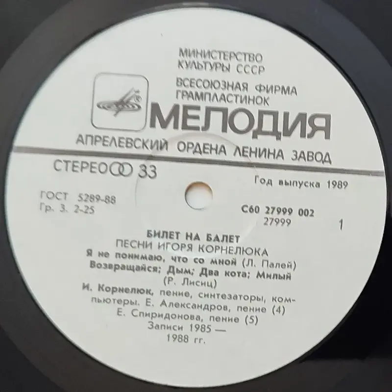 Грампластинка 'Песни Игоря Корнелюка - Билет на балет' (1989) - Вся Беларусь - 237807 - Доска объявлений Kupika.by - Фото 5