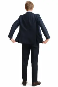 Классический тёмно-синий деловой костюм-двойка приталенного кроя "Junior classic"