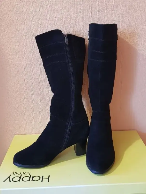 Сапоги зимние женские на каблуке, натуральная кожа, шерстяной мех, размер 38