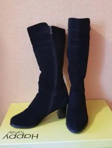 Сапоги зимние женские на каблуке, натуральная кожа, шерстяной мех, размер 38