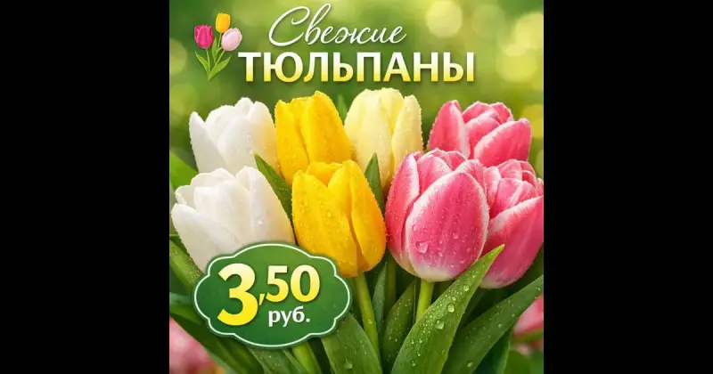 Свежие тюльпаны разных цветов в наличии