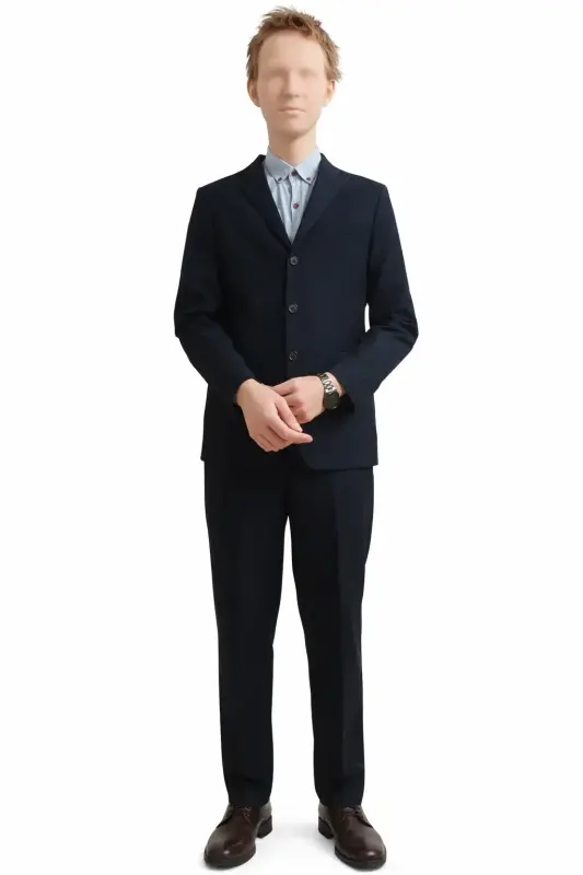 Классический тёмно-синий деловой костюм-двойка приталенного кроя "Junior classic"