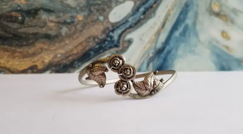 Редкий, винтажный браслет- кафф 'Розы' 1980г, СССР