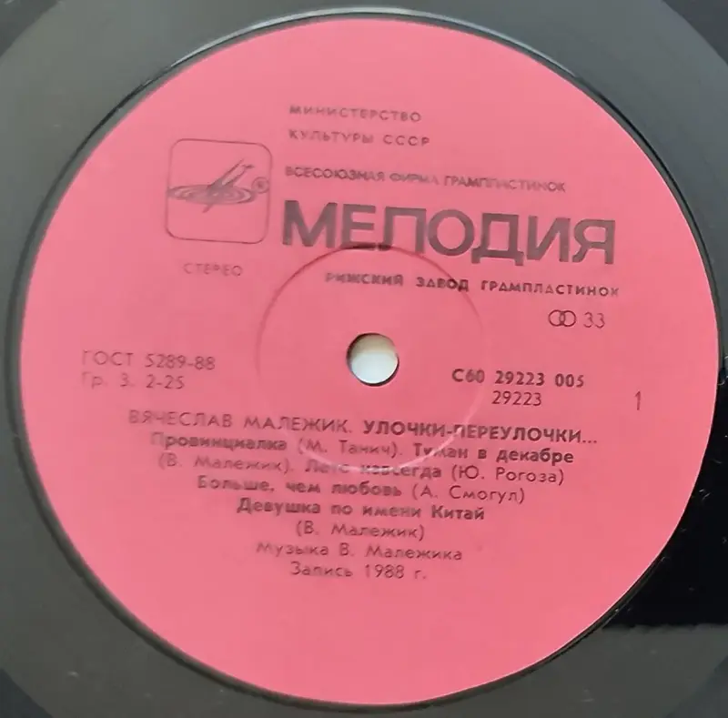 Грампластинка 'Вячеслав Малежик - Улочки-переулочки...' (1990) - Вся Беларусь - 237821 - Доска объявлений Kupika.by - Фото 5