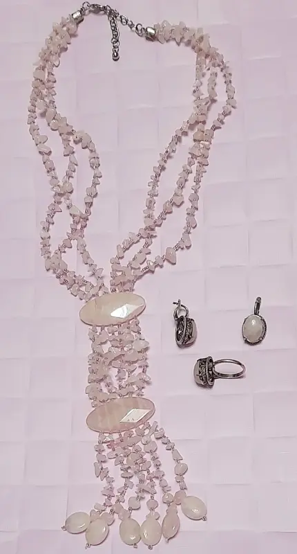 КОМПЛЕКТ УКРАШЕНИЙ "РОЗОВЫЙ ФЛАМИНГО" (ГОРНЫЙ ХРУСТАЛЬ, РОССИЯ)