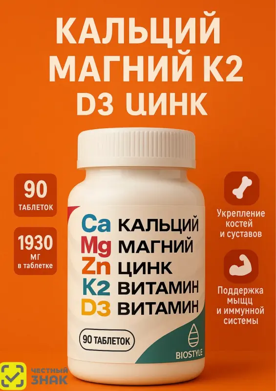 Кальций Магний Цинк Д3 К2 90 табл.
