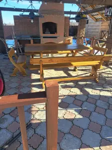 Уличные стол и скамейки из массива дуба