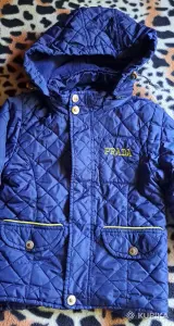 Куртка синяя с желтыми вставками на мальчика 5-6лет, р.104-116, б.у с капюшоном