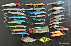 воблеры Rapala + Salmo +   спиннинг + коробка