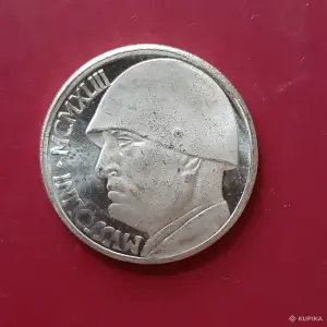 Италия. монетовидный жетон. 20 лир 1943 г. Муссолини MCMXLIII ITALIA.
