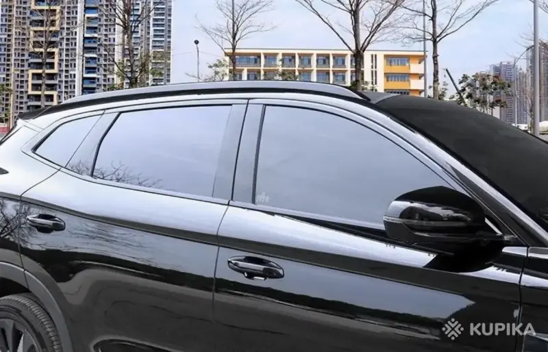 Накладки на молдинги стекол (антихром) BYD Song Plus 2020-2026 — черная нержавеющая сталь, 10 шт, скотч 3M