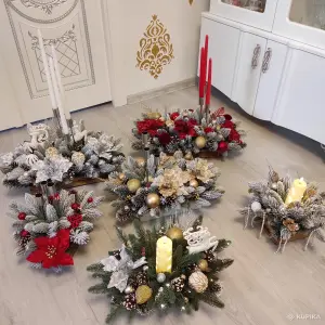 Новогодняя интерьерная композиция ручной работы со свечами / Настольный рождественский декор