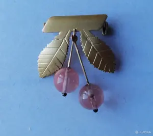 Брошь "Вишни", розовый кварц, винтаж