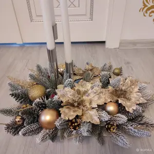 Новогодняя интерьерная композиция ручной работы со свечами / Настольный рождественский декор